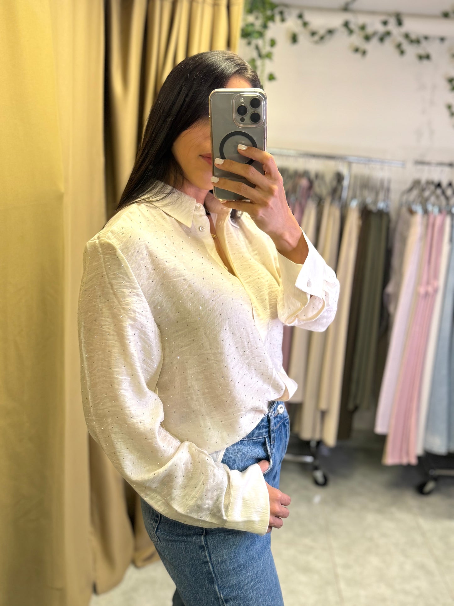 Blusa de Seda blanca con Brillos