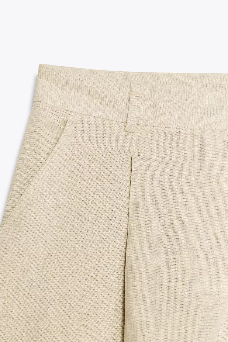 Bermuda Tiro alto lino beige