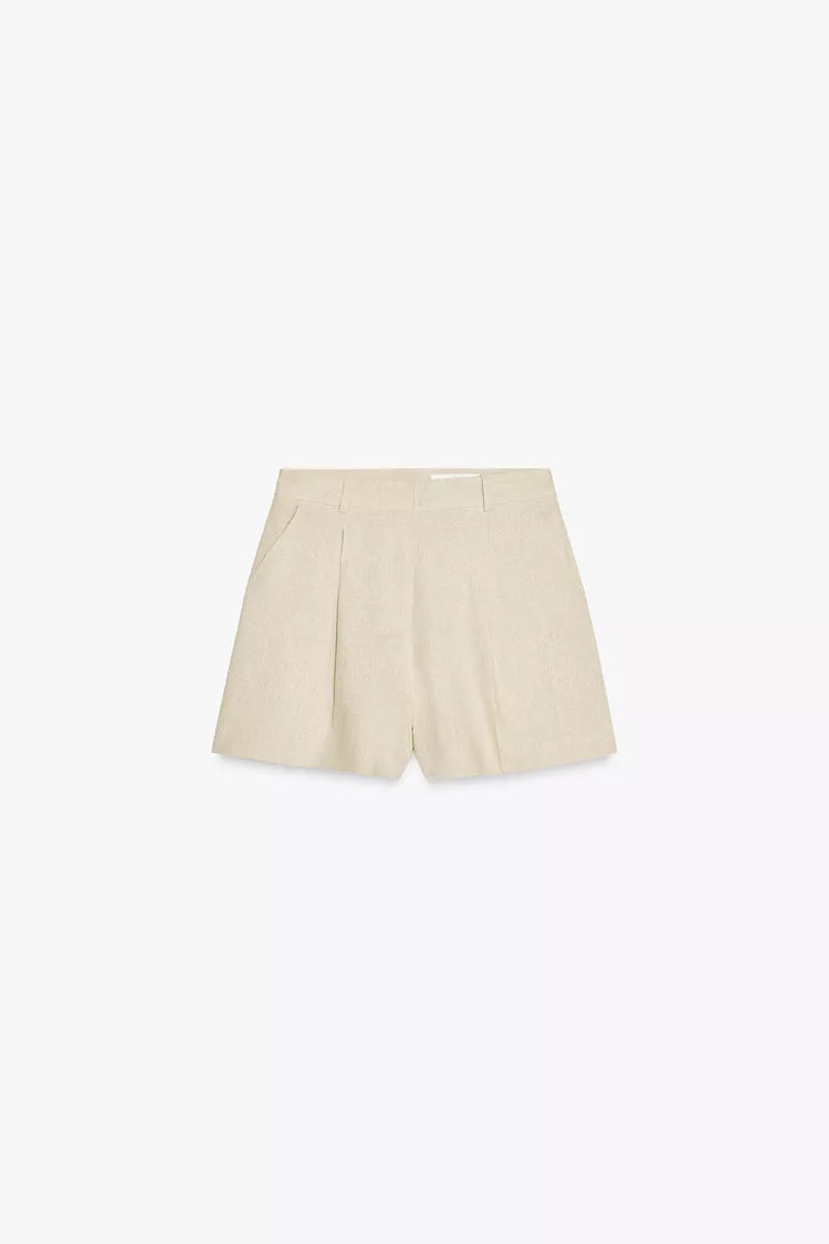 Bermuda Tiro alto lino beige