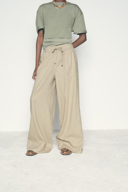 Pantalón de lino beige