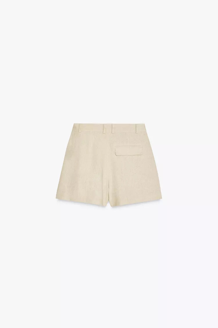 Bermuda Tiro alto lino beige