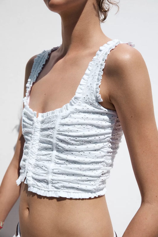 Top blanco perforado