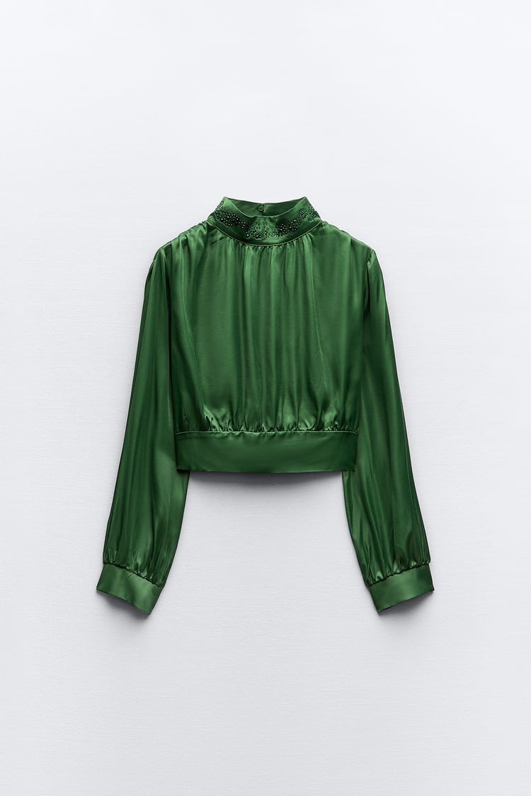 Blusa verde de seda manga larga